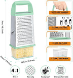 Urbanstrive Cheese Grater With Container, Professional Cheese Grater with Handle, Stainless Steel Graters for Kitchen Handheld, Box Grater with 4 Sides for Vegetables, Ginger, Potatoes (Mint Green)