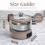 COOK WITH COLOR 3L Glass Mini Low Carb Rice Cooker – Holds 2 Cups Raw/Makes 6 Cups Cooked with Auto Lift Filter Basket, Hotpot & Steamer for Rice, Grains, Digital Panel with Keep Warm, Goat/Mink
