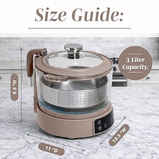 COOK WITH COLOR 3L Glass Mini Low Carb Rice Cooker – Holds 2 Cups Raw/Makes 6 Cups Cooked with Auto Lift Filter Basket, Hotpot & Steamer for Rice, Grains, Digital Panel with Keep Warm, Goat/Mink
