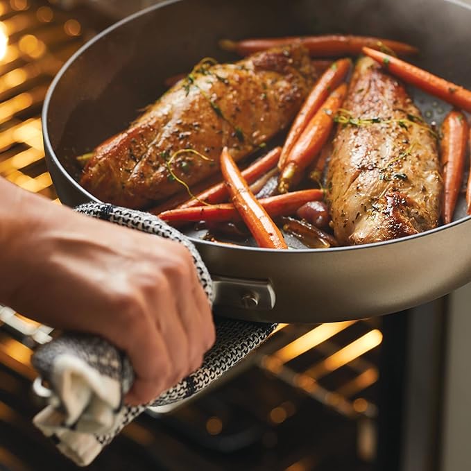Anolon Advanced Home Hard Anodized Nonstick Divided Grill and Griddle Pan, 12.5 Inch, Bronze
