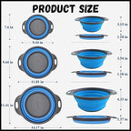Collapsible Colander 3-Pack Set, Collapsible Strainers for Kitchen, Foldable Space-Saving Colander Strainer Set, Pasta Strainer for Vegetables & Fruits, Durable Non-Slip Strainers and Colanders (Blue)