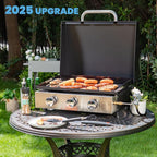 GREEN PARTY 22 inch Tabletop Griddle with Ceramic Coated Cast Iron Plate, 3 Burners Flat Top Griddle, Portable Propane Gas BBQ Grill Griddle for Kitchen Outdoor Cooking Barbecue Camping Tailgating