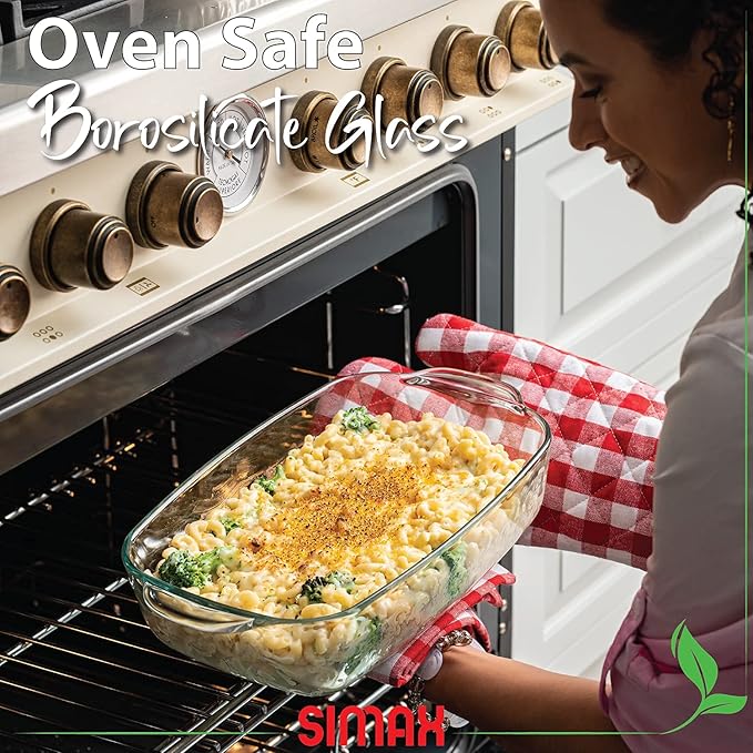 Simax Glass Casserole Baking Dish: Clear Glass Round Casserole Dish with Lid and Handles,Covered Bowl for Cooking, Baking, Serving, Dishwasher, and Oven Safe Cookware – 3 Quart Dish + 2.2 Quart Lid