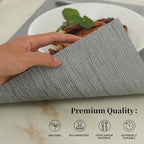 Leetaltree Grey Placemats, Heat Resistant Non-Slip Place mats for Dining Table, Washable Durable PVC Vinyl Woven Table Mats (Set of 16)