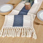 FEXIA Boho Blue Table Runner 72 Inches Long with Tassels Macrame Farmhouse Style Party Rustic Wedding Baby Bridal Shower Dining Decor (12x72 Inches)