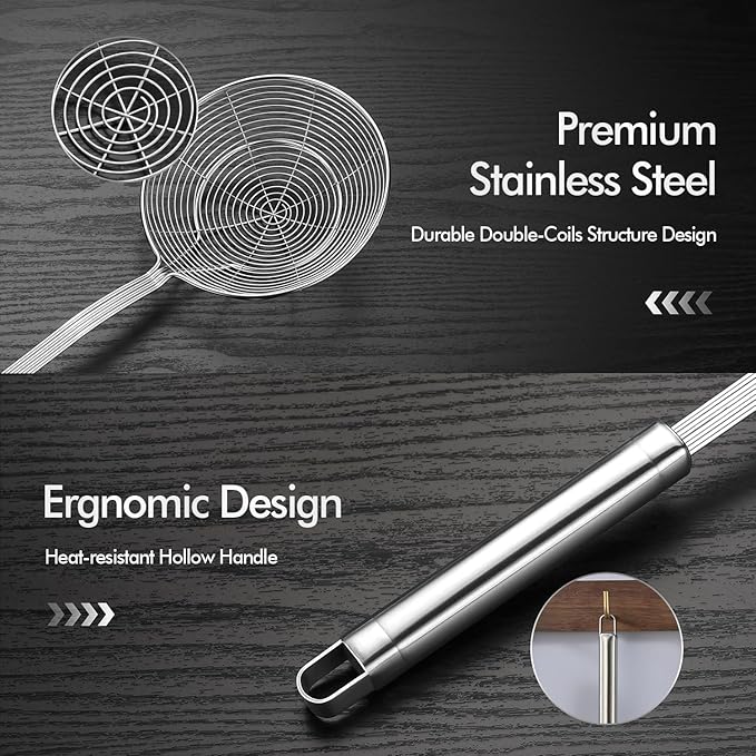 5.3 Inch Spider Strainer With Mesh Fatsoff Soup Scoop,Slotted Spoon For Cooking,Fat Skimmer Spoon For Kitchen Fryer Basket