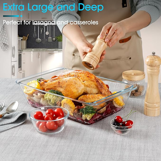 NUTRIUPS 5.7QT Rectangular Deep Glass Baking Dish, Large Glass Baking Pan for Oven, Clear Bakeware Deep Casserole Dish