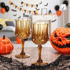 XUWAIDSGN 7oz Plastic Vintage Wine Glasses Drinking Glasses Unbreakable Wedding Glassware Crystal Water Goblets Reusable Drinkware Vintage Champagne Flutes (48, Brown)