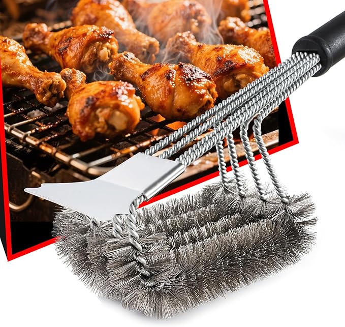 Grill Brush and Grill Brush for Outdoor Grill ，Scraper Extra Strong BBQ Cleaner Accessories Safe Wire Bristles Barbecue Triple Scrubbers Cleaning Brush for Gas/Charcoal Grilling Grates Wizard Tool