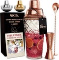 Nikita Cocktail Shaker, 5-Piece Martini Shaker & Bartender Kit with Bar Accessories Strainer, Jigger, Spoon & Muddler, Rose Gold 16oz Drink Mixer with Bartender Accessories