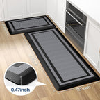 KitchenClouds [2 PCS] Kitchen Rugs Cushioned Anti-Fatigue Kitchen Mats for Floor Waterproof Kitchen Rug Set Non-Slip Comfort Standing Mat for Office, Sink, Laundry 20"×30"+20"×47",Black