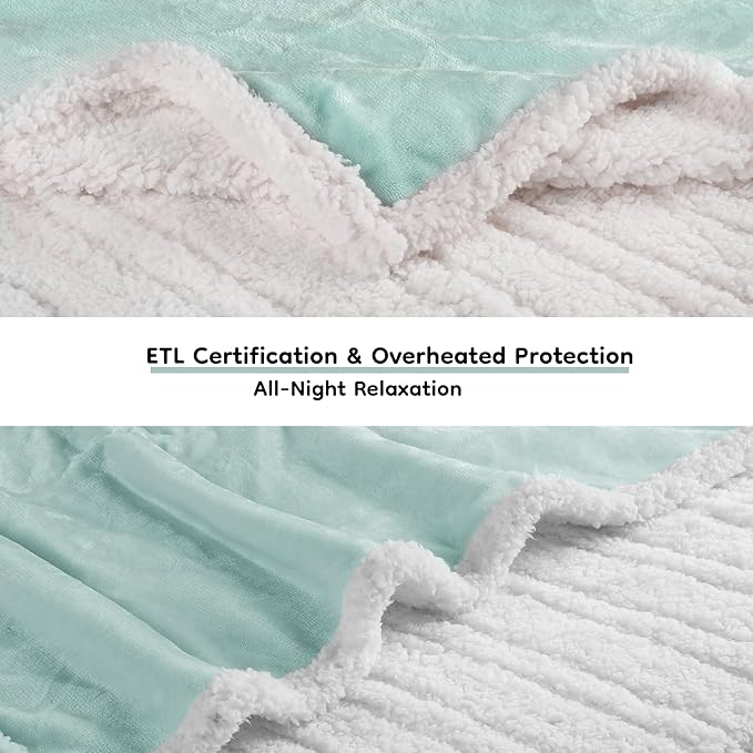Electric Heated Blanket Throw Size - 50"x60", Soft Flannel Heating Blanket, 4 Heating Levels, 3 H Auto Shut Off, Breathable Warm and Washable for Sofa, Mint Green