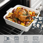 10" Square Ceramic Casserole Dish Set of 2-2.6 Qt Deep Baking Dishes with Handles for Oven, Lasagna Pan for Casseroles Cake Bread, Microwave Dishwasher Safe Bakeware Set, White
