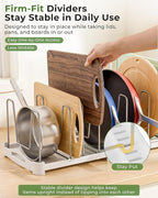 EVERIE Adjustable Bakeware Organizer Pot Lid Holder Rack for Pots, Cake Molds, Cutting Boards, Mats, Cookware, GS02SS, 7.7'' Deep by 12.6'' to 21.5'' Wide