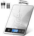 Food Scale - 15kg/33lb Rechargeable Digital Kitchen Scale with Full-View LCD Display, Grams and Ounces, Type-C or Batteries, Easy Clean Stainless Steel, for Baking, Cooking & Meal Prep, Black