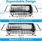 Expandable Stainless Steel Dish Drying Rack Over The Sink For Small Kitchen, Counter Space Saving Compact Black Metal Plate Drain Strainer, Adjustable Hanging In Sink Rust Proof Wire Dryer Holder