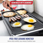 Blue Diamond 20” x 10.5” Extra Large Electric Griddle, Healthy Ceramic Nonstick Surface, Non-Toxic PFAS-Free, Temperature Control, Family Friendly, Removable Drip Tray, Easy Clean, Graphite