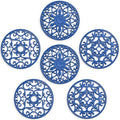 SMARTAKE 6 Set Silicone Trivet Mats, Multi-Use Carved Trivet Mat, Insulated Non-Slip Durable Kitchen Mats, Flexible Modern Kitchen Table Mat, for Hot Dishes, Pots, Dining Countertop, Navy Blue