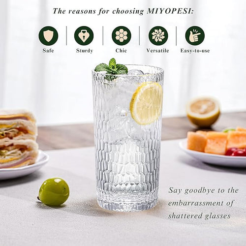 15oz and 22oz Clear Acrylic Glasses Drinkware (Set of 8), Honeycomb Stackable Shatter-Proof Plastic Tumblers, Reusable Plastic Drinking Glasses, BPA-Free, Dishwasher-Safe