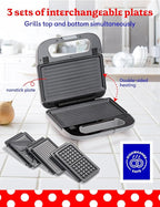 3-in-1 Indoor Grill, Sandwich/Panini Press & Waffle Maker Plus, Silver
