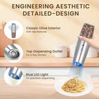 Rechargeable Electric Salt And Pepper Grinder Set, Automatic Gravity Electric Salt And Pepper Grinder Set, Adjustable Roughness, Led Light, 2 Pack, (Silver)