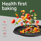 Non-Stick Pizza Pan with Silicone Handle 2 Pack, 13 Inch Round Carbon Steel Tray with Perforated Holes, Dishwasher & Oven Safe Up To 450°F, PFOAPFOSPTFE Free, Durable Nonstick Gray Marble Coating