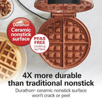 Hamilton Beach Belgian Waffle Maker with PFAS-Free Non-Stick Ceramic-Coated Plates, Browning Control, Indicator Lights, Stainless Steel (26081)