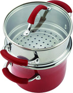Rachael Ray Cucina Hard Porcelain Enamel Nonstick Multi-Pot / Steamer Set, 3-Quart, Cranberry Red - 16800