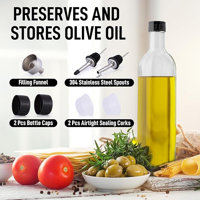 Zulay Olive Oil Dispenser For Kitchen, Glass Oil Container With Spout, Oil Decanter/Cruet Dispenser, Bottle Dispenser With Pourers and Funnel, 1 Pack (Clear)