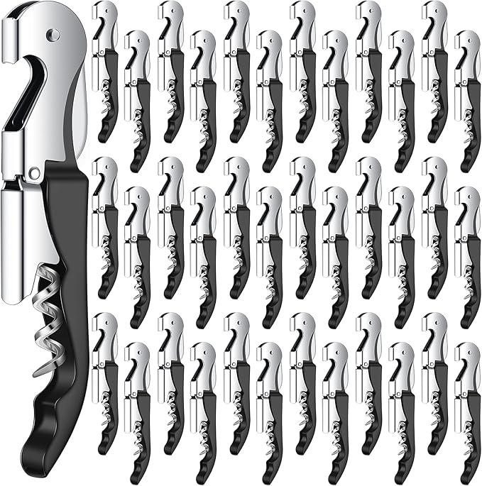 Waiter Corkscrew Wine Openers Heavy Duty Hinges Wine Key Bottle Opener All in One Double Hinged Waiter's Corkscrew with Foil Cutter Wine Tools for Bartenders Servers Sommelier (Black, 60)