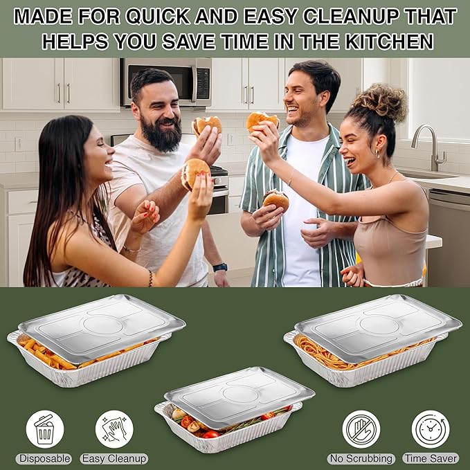 INFINITY EL Disposable Aluminum Foil Pans with Lids 20 Pack | Half 12.5" x 10" x 2.5" Deep Disposable Baking Pan | Heavy Duty Aluminum Pan for Roasting Turkey, Lasagna, Thanksgiving, Christmas, Party