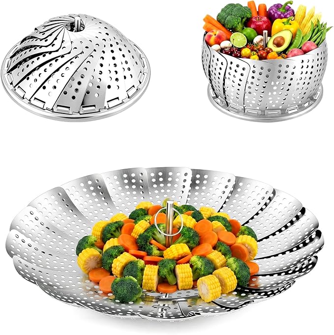 Sayfine Vegetable Steamer Basket, Premium Stainless Steel Veggie Steamer Basket for cooking - Folding Expandable Steamers to Fits Various Size Pot (Large(6" to 10.5")
