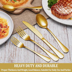 MUTNITT 60 Pcs Gold Silverware Set Service for 12, Premium Stainless Steel Flatware Set, Cutlery Utensil Set, Durable Home Kitchen Eating Tableware Set, Include Fork Knife Spoon Set, Dishwasher Safe