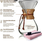 AGOGO Pour Over Coffee Maker Glass - Barista Kit with 304 Stainless Filter for Home, Office, Camping, Cafes - Easy Clean Coffee Dripper Set (Soft Towel&Brush) (34oz Classic w/SS Filter)