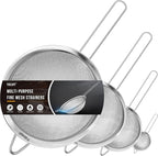 Ydeapi Fine Mesh Strainer, Stainless Steel Kitchen Strainers with Sturdy Handle, Set of 4 Metal Sieve for Food, Rice, Quinoa, Tea - 8.6", 6.3", 4.6", 2.7"