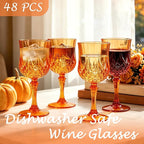 Plastic Wine Glasses, Plastic Goblets Vintage Style Cordial Unbreakable Drinking Glasses, Reusable Drinkware for Wedding Reception, Grand Event Party Supplies (48, Pumpkin orange)