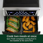 Cuisinart Dual Basket Air Fryer, Two Baskets 11 Qt in Total, 6 Functions: Air Fry, Roast, Bake, Broil, Dehydrate & Keep Warm, Features Sync Finish & Sync Settings, Toss Reminder & Auto-Pause, ADZ-112
