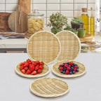 Bamboo Basket Colander, 8.3" Round Small Bamboo Sieve Washing Strainer, Hand Weave Plate Holder for Kitchen, Wicker Pantry Storage Tray for Fruit Vegetable Bread Snack Zaru