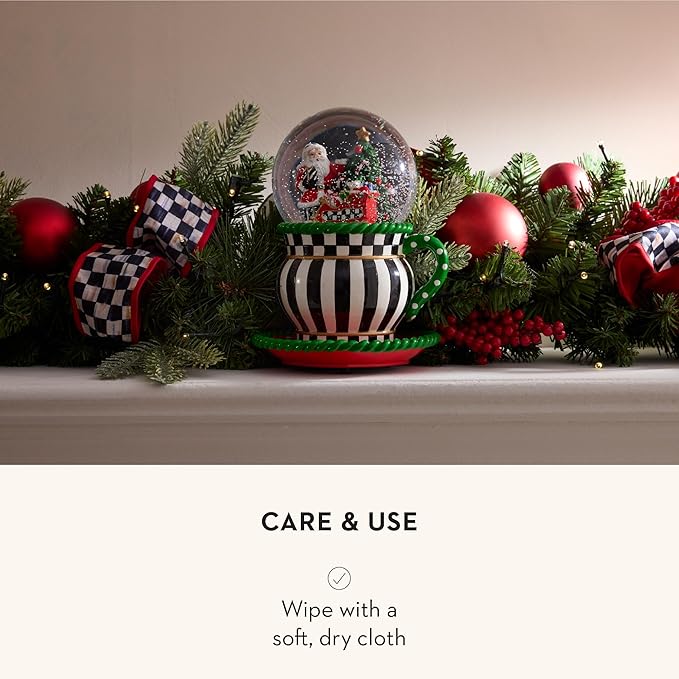 MACKENZIE CHILDS Snow Globe, Christmas Decor for Living Room, Check It Out Teacup