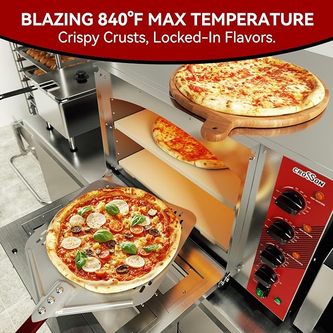 CROSSON Commercial Double Deck 18 Inch Countertop Electric Pizza Oven with 15mm Thick Pizza Stone, Indoor Pizza Bakery Oven for Commercial Use Only,240V/4500W