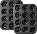 Tiawudi Mini Fluted Tube Cake Pan, 12 Cavity Baking Pan, Non-stick Baking Mold for Cupcakes, Donuts, Cornbread, Brownies, Jellies, Set of 2