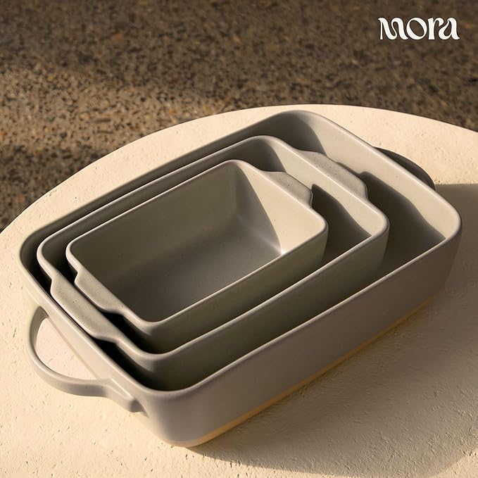 Mora Ceramic Set of 2 Baking Dishes For Casserole, Banana Bread, Brownies, Broiling, Roasting, and Baking. 7x11 in and Loaf Pans - Porcelain Serving Bakeware from Oven to Table. Freezer Safe - Peppercorn