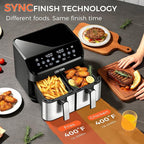 OSTBA 9.5QT Double Air Fryer, 1700W Dual Air Fryer with 2 Independent 4.25QT Stainless Steel Baskets, Digital Touchscreen, Sync Finish, 8 Presets, Auto Shutoff, Nonstick Dishwasher Safe
