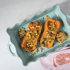 Casafina Ceramic 17.25" x 10.25" Rectangular Ruffled Baker - Cook & Host Collection, Robin's Egg Blue | Oven & Dishwasher Safe Bakeware | Food Safe Glazing | Restaurant Quality Dinnerware