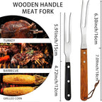 Ponpon 2Pcs Meat Forks Stainless Steel Carving Fork with Wooden Handle Barbecue Fork for Cooking Kitchen (2)