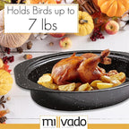Millvado Roasting Pan With Lid, Turkey Roaster Pan, 13" Granite Oven Roaster Oval Shaped Speckled Enamel on Steel Cookware