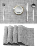 Leetaltree Linen Grey Placemats Set of 4 - Heat Resistant Non-Slip Place mats for Dining Table, Washable Durable PVC Vinyl Woven Table Mats（Linen Grey, 4）