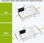JASIWAY Dish Drying Rack in Sink, Expandable Stainless Steel Dish Drainers for Kitchen Counter, Dish Dryer Rack for Inside Sink, Over The Sink Dish Racks with Utensil Holder, Silver