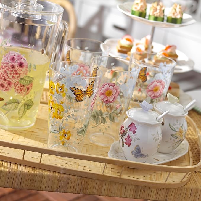 Lenox 866239 Butterfly Meadow Acrylic 4-Piece Highball Set, 20 oz, Acrylic NOT GLASS