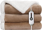 Electric Heated Blanket Throw Size - 50"x60", Soft Flannel Heating Blanket, 4 Heating Levels, 3 H Auto Shut Off, Breathable Warm and Washable for Sofa, Light Brown